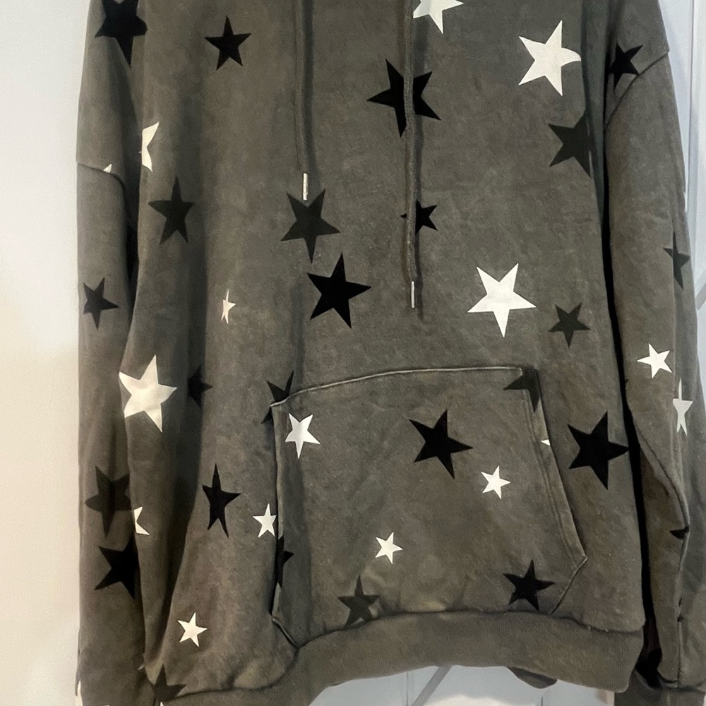 Star Print Olive green Hoodie - Black & White Stars